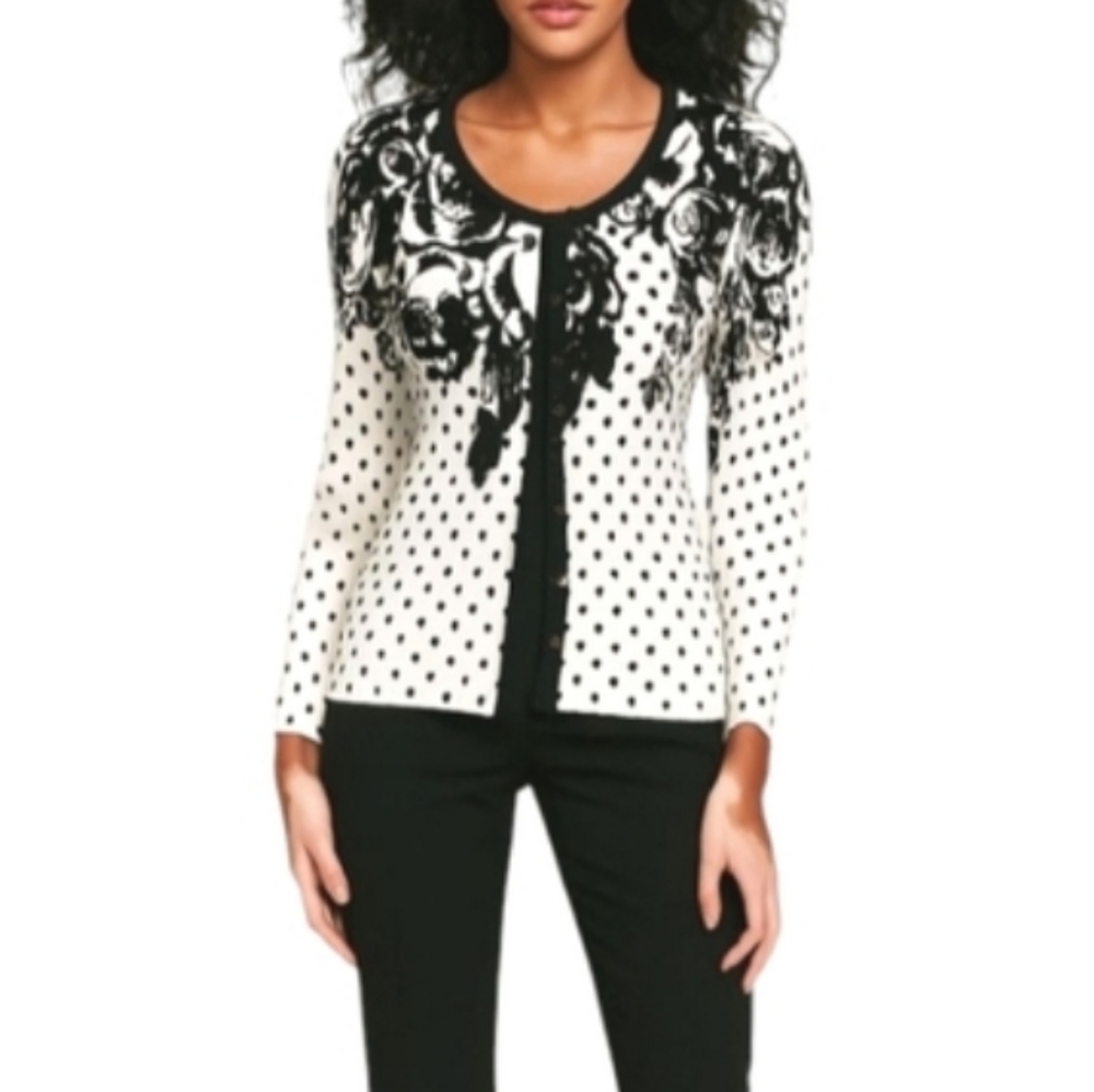 White House Black Market Floral Polka Dot Cardigan Sweater XS